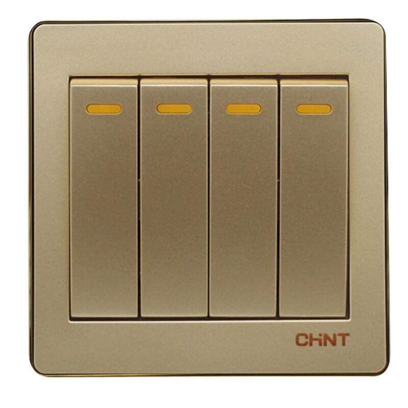 正泰(chnt)new6-d00702四联单控开关16ax250v墙壁开关 /个|插座类